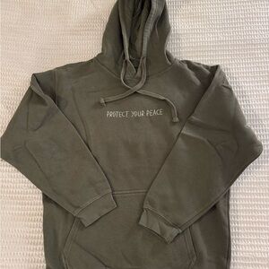 Wear the Peace Embroidered Unisex Olive Green Hoodie - size M